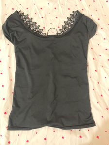 Women's Lace Trim dark black Top