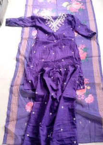 Purple Embroidered Kurta Set with Dupatta