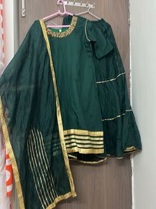 Elegant Green & Gold Sharara Suit