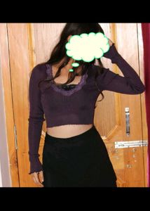 Ribbed Purple Crop Top and skirt