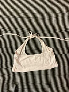White Halter Neck Crop Top