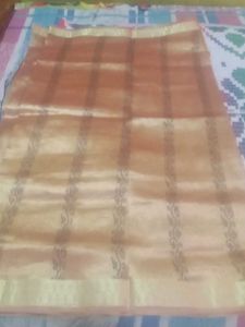 Elegant  new golden with brown Silk Saree