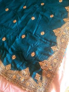 Embroidery Work Rama Green Colour Saree