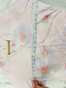 Sheer Floral Print V-Neck Tunic Top