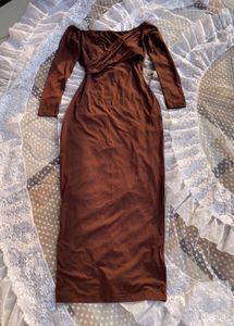 Brown Off-Shoulder Maxi Dress