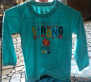 Boys Turquoise "Strong" Graphic Full Sleeve T-Shir