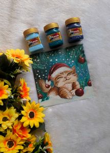 Mini Adorable Christmas Cat Painting