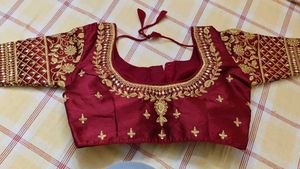 Maroon Embroidered Padded Silk Blouse