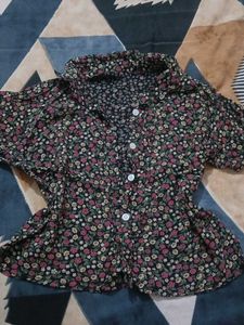 Crop Floral Print Button-Up Shirt