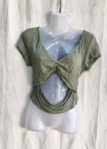 Stylish Green Twist Cut-Out Top