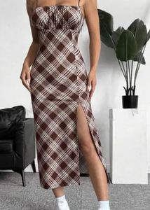 Checkered Brown Maxi Dress. size - M