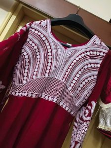 Maroon Kurta Set with White Embroidery