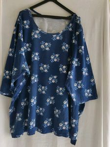 Blue Floral Print Relaxed Fit Top(5XL)
