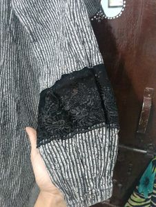 Striped Kurta with Lace Sleeves