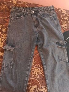 Women’s Dark Blue Denim Cargo Jeans | Slim/Narrow