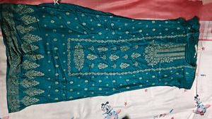 Elegant Teal Kurti with Golden Weave