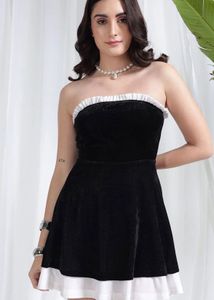 Chic Black & White Strapless Velvet Dress