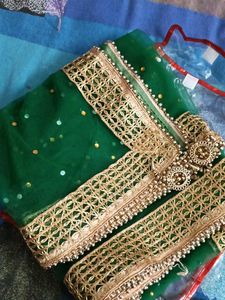 Elegant Green &amp; Gold Embellished Dupatta