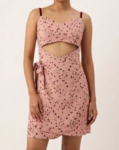 Cute Pink Floral Cutout Dress