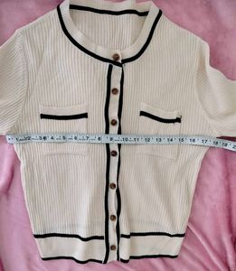 ⚡Elegant Cream Ribbed Cardigan with Black Trim