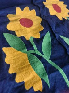 Navy Corduroy Sunflower Cuban Shirt