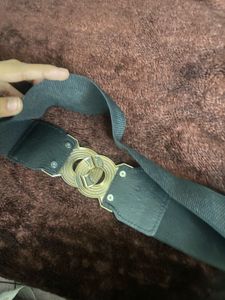 Black Elastic Belt with Gold Clasp