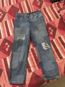 Patchwork Distressed Denim Jeans