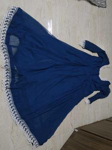 Beautiful Blue Ethnic Gown with Lace Trim