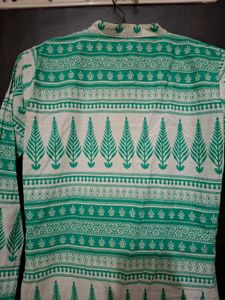 Green &amp; White Printed Kurta