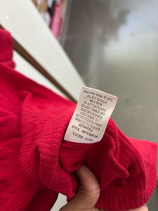 Red Ribbed Half-Zip Top