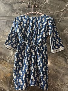 Blue &amp; White Printed Short Kurti
