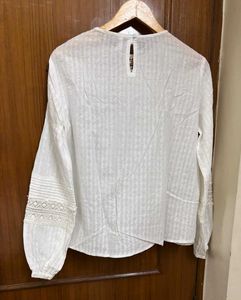 White Lace Trim Long Sleeve Top