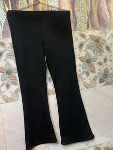 Flared Textured Black Pants