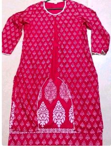 Pink&White Jacket Styled (attached) Printed Kurti