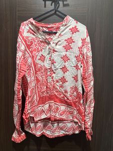 Pink White Top Shirt Type For Ladies