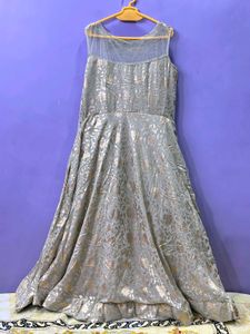 Elegant Grey &amp; Gold Floral Gown