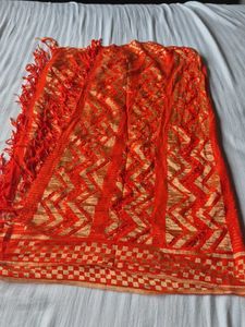 Vibrant Orange Ethnic Dupatta with Tassels