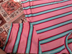 Pink Striped Casual T-Shirt