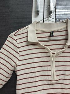 Striped Polo Neck Zip Dress