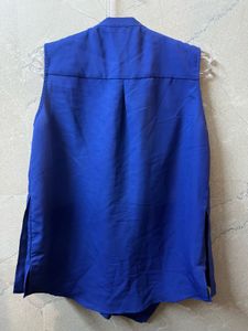 Vibrant Blue Sleeveless Tie-Neck Blouse