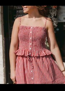 Red Gingham Smocked Cami Top