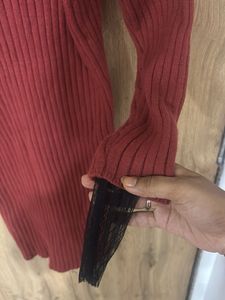Ribbed V-Neck Midi Dress with Fringe Sleeves