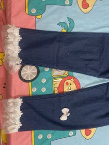 Cute Denim Pants with Lace Trim