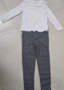 Kid's White Top &amp; Checkered Pants Set