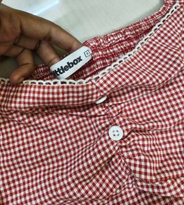 Littlebox Red Gingham Sweetheart Neck Top