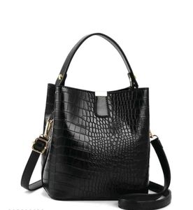 Chic Black Croc Embossed Bucket Bag