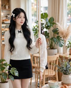 korean Pintresty Cream Textured Puff Sleeve Top