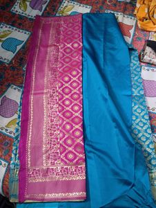 Blue Silk Saree with Gold Weave