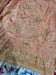 Peach Embroidered silk suit premium