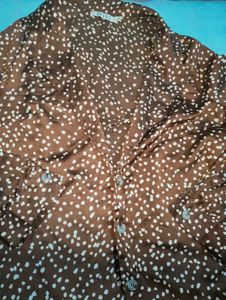 Chic Brown Polka Dot Button-Up Shirt